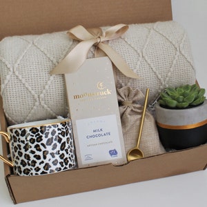 Hygge Gift Box For Her, Self Care Gift Set, Gift Box For Friend, Cozy Gift Box, Cozy Care Package, Gift Box For Women, Gift Box For Her LeopardMug BlackSucc
