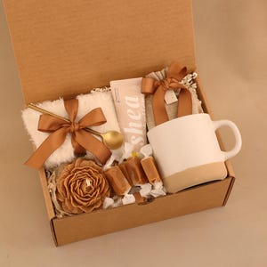 Hygge Gift Box for Her, Self Care, Birthday Get Well Candle Tea Chocolate BrownPeonyCandle S