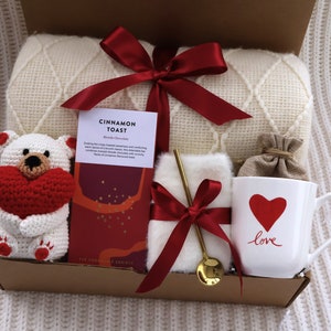 Cup of Love Valentines Gift with Blanket for Her, Hygge Gift basket for women, Thinking of you care package, Birthday gifts for her image 9