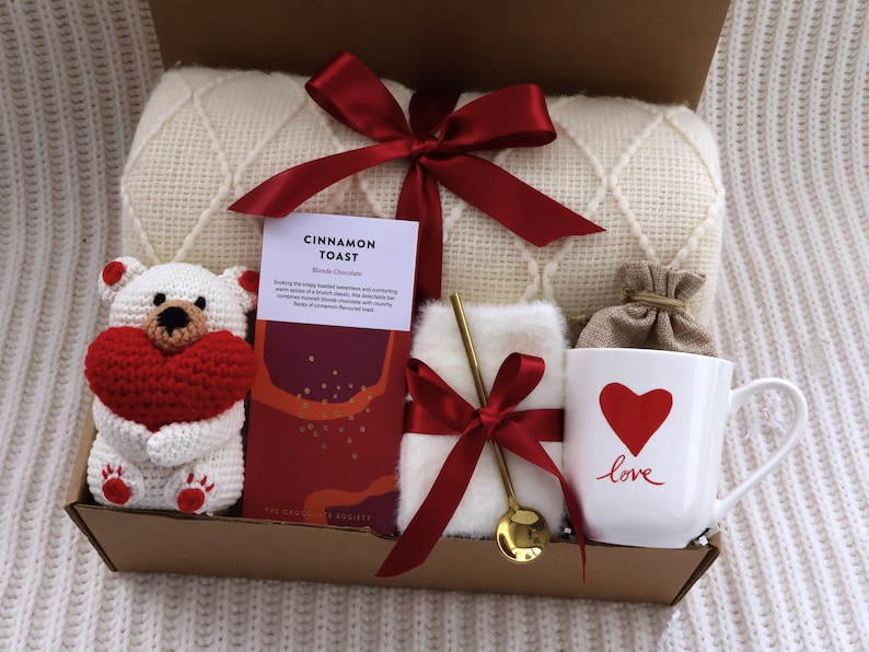 Cup of Love Valentines Gift with Blanket for Her, Hygge Gift basket for women, Thinking of you care package, Birthday gifts for her image 9