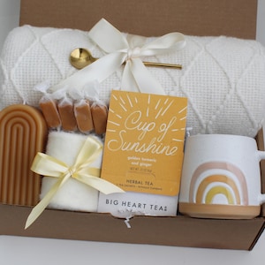 Sending Healing Vibes Gift Box For Women, Succulent, Socks, Candle, Get Well Gift For Her, Thinking Of You Gift, Gift Basket With Blanket Sunshine RainbowMug