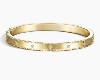 Bangle Bracelet By Jewelsbird, Stackable Classic Bracelet, Diamond Dainty Bangle Bracelet, 14k Solid Gold Promise Gift Bracelet For Women