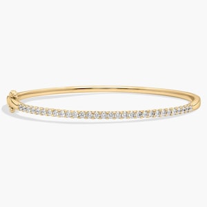 14K Gold Diamond Bangle Bracelet, Round Moissanite Stunning Bracelet, Dainty Gold Stacking Bangle Bracelet, Stackable Wedding Gift Bracelet