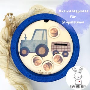 Aktivitätsplatte Stapelstein – Traktorfans | Motorikspielzeug ab 1 Jahr Holz |  Zubehör Stapelsteine | personalisiertes Geschenk Kind