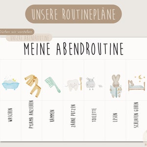 Abendroutine | Für Kinder | Abendplan | Abendritual | Routineplan | Aquarell | selbst gemalt | PDF | gedruckt | nach Montessori