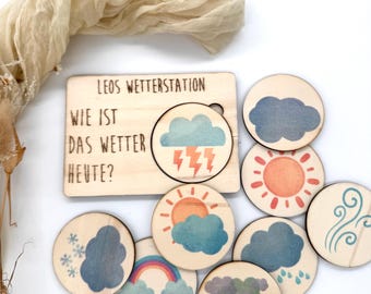 Montessori wooden weather station for children – learn about the weather playfully with our weather board, Waldorf pedagogy, ideal as a gift