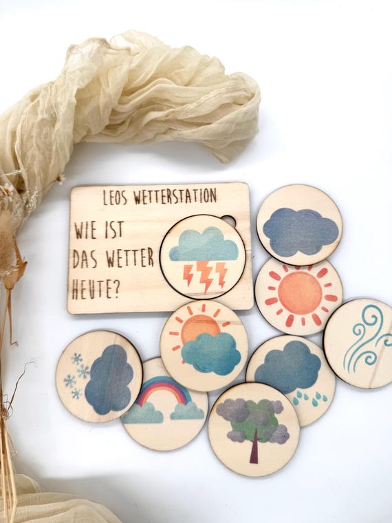 Montessori Wetterstation aus Holz für Kinder – spielerisch das Wetter lernen mit unserer Wettertafel, Waldorf Pädagogik, ideal als Geschenk