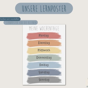 Poster Giorni della settimana | secondo Montessori | Bambini | tedesco | Poster di apprendimento | Stampe didattiche | Poster di apprendimento | Scopri i giorni della settimana | scuola materna | digitale