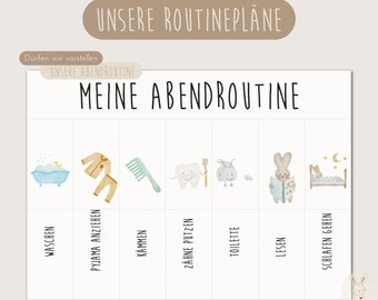 Evening Routine | For Children | Evening Plan | Evening Ritual | Routine Plan | Watercolor | Hand-painted | PDF | Digital | Based on Montessori