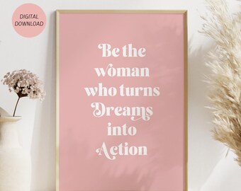 Printable Pink Wall Art for Women, Inspirational Quote, Motivational Poster for Office Decor, Positive Quotes, Apartment Decor