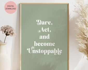Art mural motivant imprimable vert sauge, affiche inspirante, citation sur l'état d'esprit positif, décoration de bureau à domicile, décoration d'appartement, décoration de dortoir