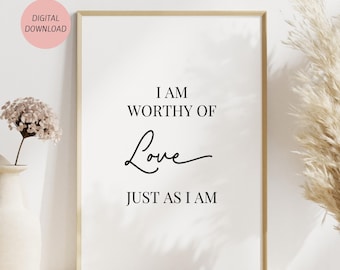 Printable Positive Affirmation Wall Art For Self Love, Inspirational Quote, Mental Health Decor, Dorm Decor, Motivational Poster