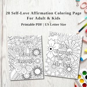 20 Affirmation Coloring Page, Adult Coloring, Kids Coloring, Mindfulness, Relaxing Coloring, Plant Coloring Sheets, Coloring Printable