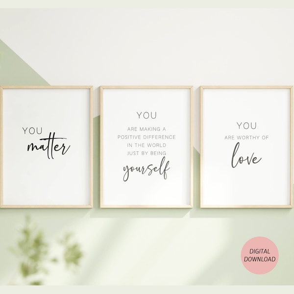 Printable Wall Art for Self Love, Inspirational Quotes, Mental Health, Positive Affirmations Poster, Classroom Decor, Dorm Decor, Set of 3