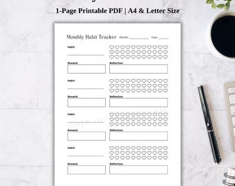 Tracker delle abitudini mensili stampabile, tracker delle routine, tracker degli obiettivi, modello di pianificatore della produttività, sfida delle abitudini di 30 giorni, PDF scaricabile immediatamente