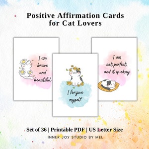 Cartes imprimables d'affirmations positives pour les amoureux des chats, cartes flash citation sur l'amour de soi, citations inspirantes pour tableau de bord, cadeau pour prendre soin de soi