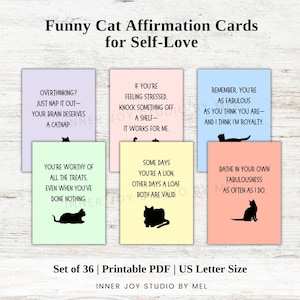 Cartes d'affirmation de soi imprimables drôles de chat pour l'amour de soi, citation de motivation pour maman chat, cadeau pour amoureux des chats, cartes de positivité pour prendre soin de soi