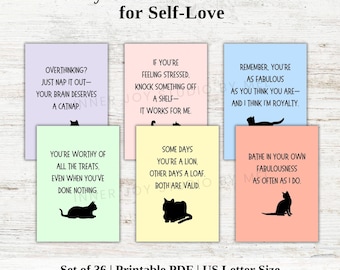 Printable Funny Cat Affirmation Cards for Self Love, Motivational Quote for Cat Mom, Cat Lover Gift, Positivity Cards for Self Care