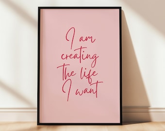 Printable Pink Wall Art for Teen Girl Room Decor, Inspirational Quote, Positive Affirmation for Women Office, Apartment Decor, Dorm Decor