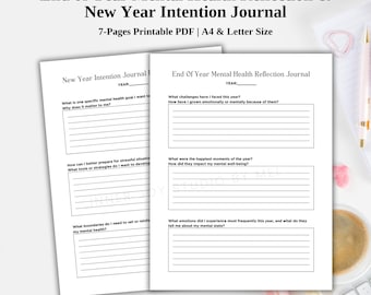 Printable End Of Year Mental Health Reflection Journal, New Year Intention for Mindfulness, Self Love Worksheet, Goal Tracker, PDF