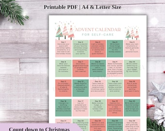 Printable Self Care Advent Calendar, Christmas Activity, Christmas Countdown, Self Care Challenge for Mindfulness, Gift for Family