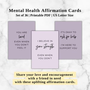 Printable Positive Affirmation Cards for Mental Health, Self Care Quotes for Mindfulness, Self Love Vision Board, Gift for Friend