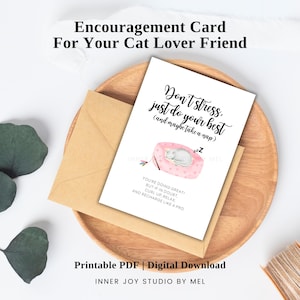 Tarjeta imprimible de ánimo con un divertido juego de palabras sobre gatos, frase de afirmación para mamás de gatos, regalo para amantes de los gatos, tarjeta de amor propio, tarjeta de apoyo para la salud mental