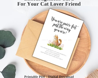 Printable Funny Cat Pun Encouragement Card, Cat Mom Affirmation Quote, Cat Lover Gift, Self Love Card, Support Card For Mental Health