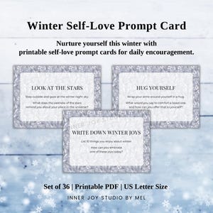Cartões de lembrete de amor próprio para impressão no inverno, ideias de autocuidado, atividade de atenção plena para saúde mental, lembrete de diário, autorreflexão