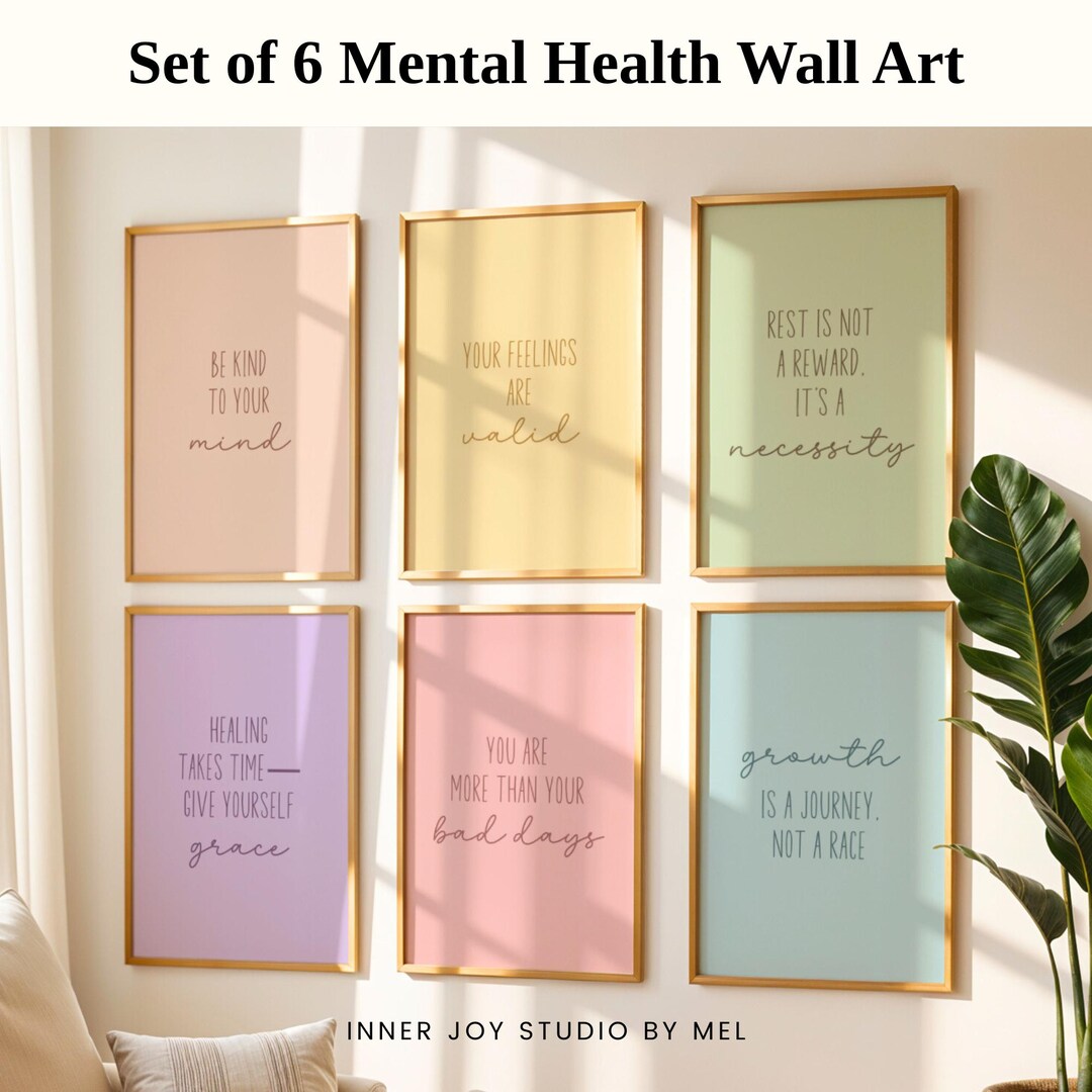 Set of 6 Printable Mental Health Poster, Affirmation Wall Art for Self ...