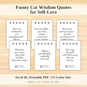Tarjetas imprimibles de sabiduría sobre gatos para el amor propio, cita inspiradora para mamás de gatos, regalo para amantes de los gatos, tarjetas de afirmación de salud mental