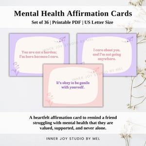 Cartes imprimables d'affirmation de la santé mentale pour un ami, citation inspirante pour l'amour de soi, motivation au quotidien, cadeau pour prendre soin de soi, tableau de visualisation