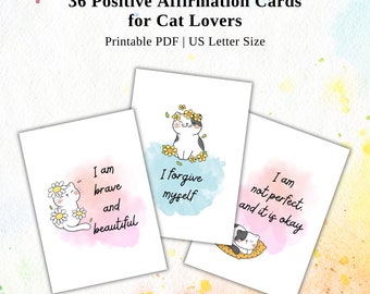 Printable Positive Affirmations Cards For Cat Lovers, Self Love Quote Flash Cards, Inspirational Quotes for Vision Board, Self Care Gift