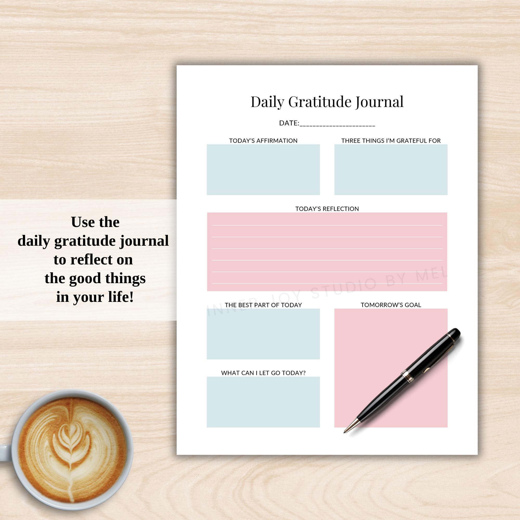 Printable Daily Gratitude Journal for Mindfulness, Self Care Worksheet ...
