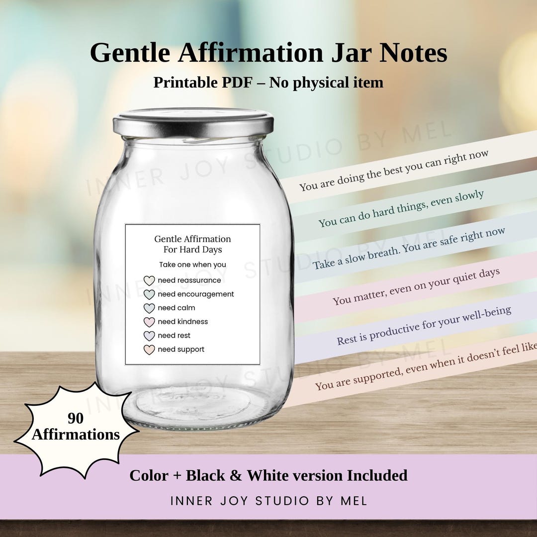 Daily Affirmations Jar Printable, Self Care Gift for Her, Inspirational ...