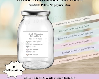Daily Affirmations Jar Printable, Self Care Gift For Her, Inspirational Quote, Mental Health Gift For Self Love, Encouragement Notes
