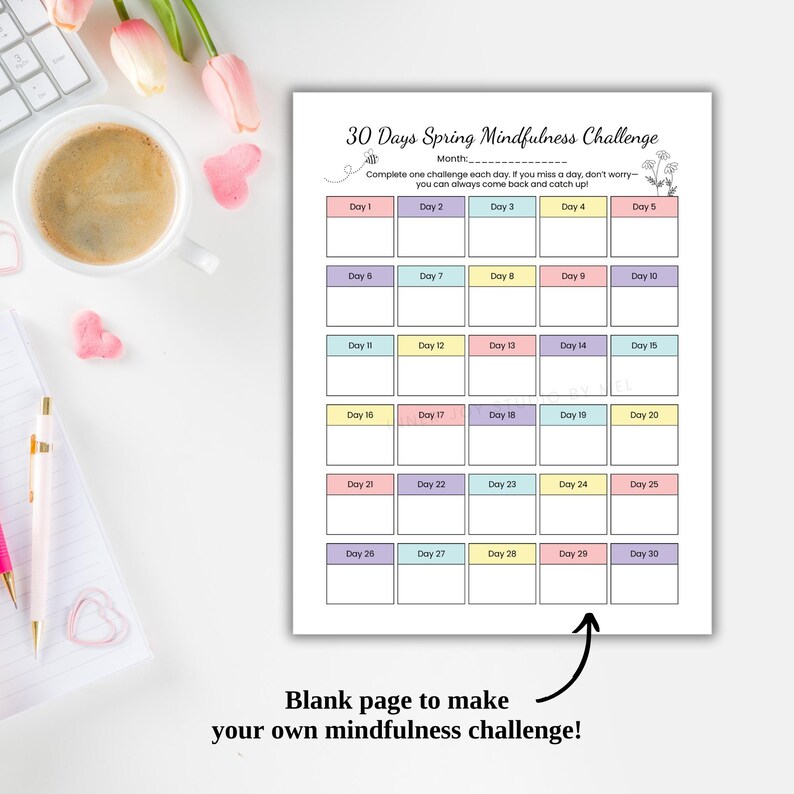 Printable 30 Day Spring Mindfulness Challenge, Self Care Activity ...