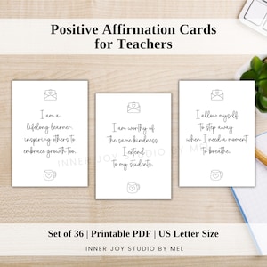 Printable Positive Affirmation Cards For Teachers, Mental Health Self Love Quote, New Teacher Gift, Appreciation Gift From Student