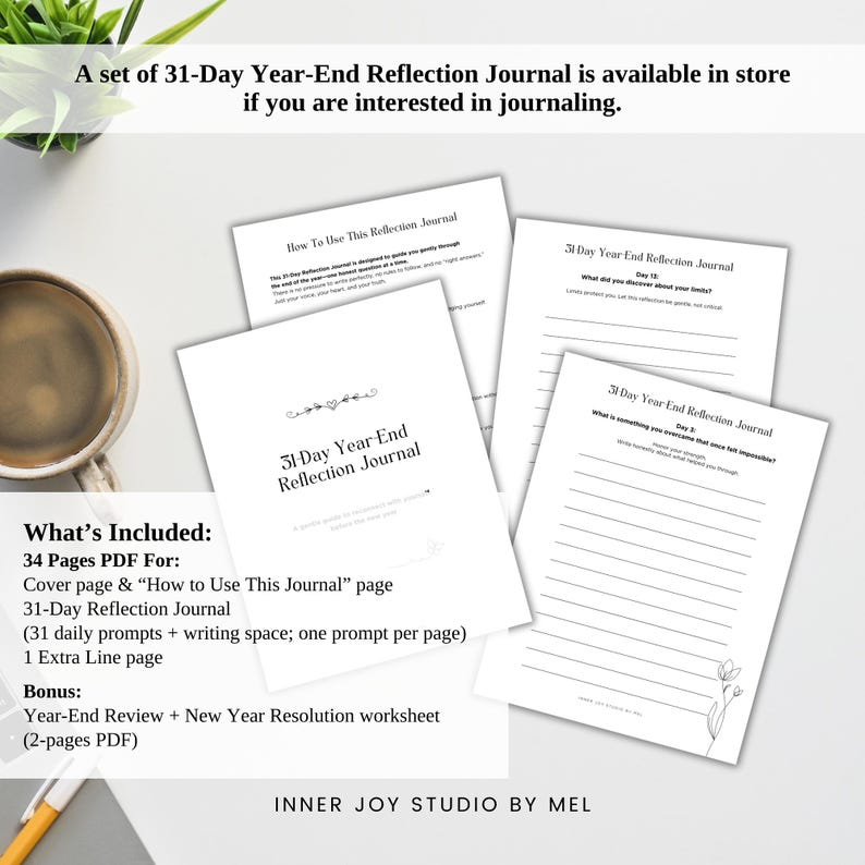Printable End of Year Review, New Year Resolution Worksheet, Yearly Reflection Journal, Goals Setting Planner, Gratitude Journal, PDF image 6