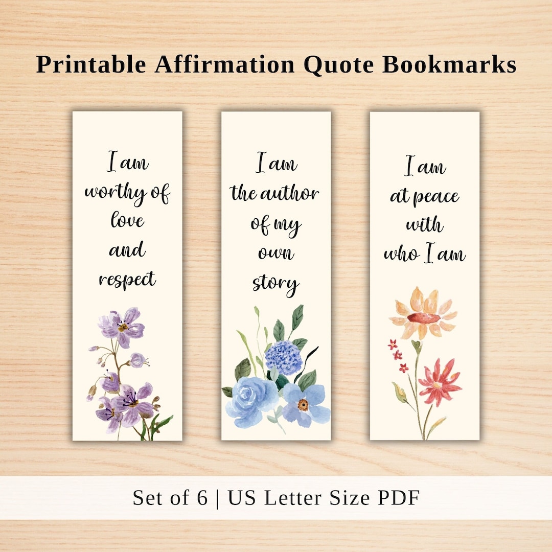Printable Cute Bookmarks for Self Love, Positive Affirmation Quotes, Book  Club Gifts, Book Lover Gift, Flower Art, Teacher Gifts - Etsy Israel, image size:1080x1080