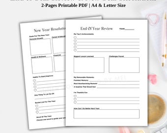 Printable End of Year Review, New Year Resolution Worksheet, Yearly Reflection Journal, Goals Setting Planner, Gratitude Journal, PDF