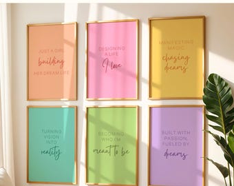 Set of 6 Printable Inspirational Quote Wall Art, Motivational Poster, Pastel Affirmation Poster, Home Office Wall Decor, College Dorm Decor