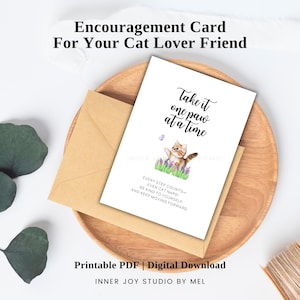 Tarjeta imprimible de ánimo con un divertido juego de palabras sobre gatos, frase de afirmación para mamás de gatos, regalo para amantes de los gatos, tarjeta de amor propio, tarjeta de apoyo para la salud mental