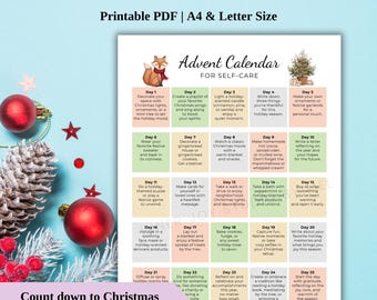 Printable Self Care Advent Calendar, Christmas Activity, Christmas Countdown, Self Care Challenge for Self Love, Gift for Family