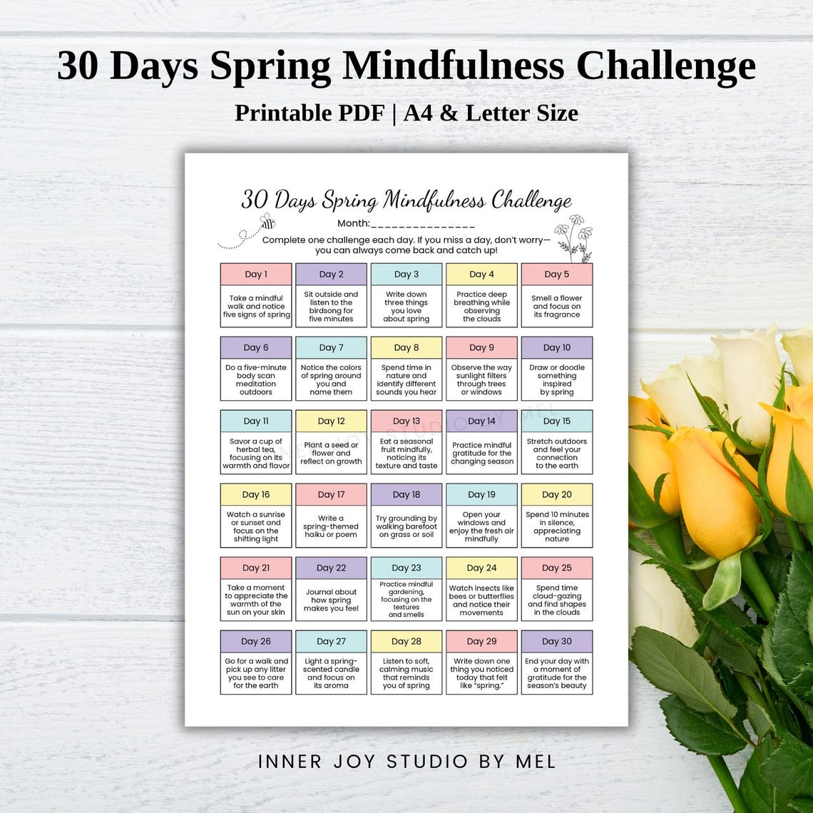 Printable 30 Day Spring Mindfulness Challenge, Self Care Activity ...