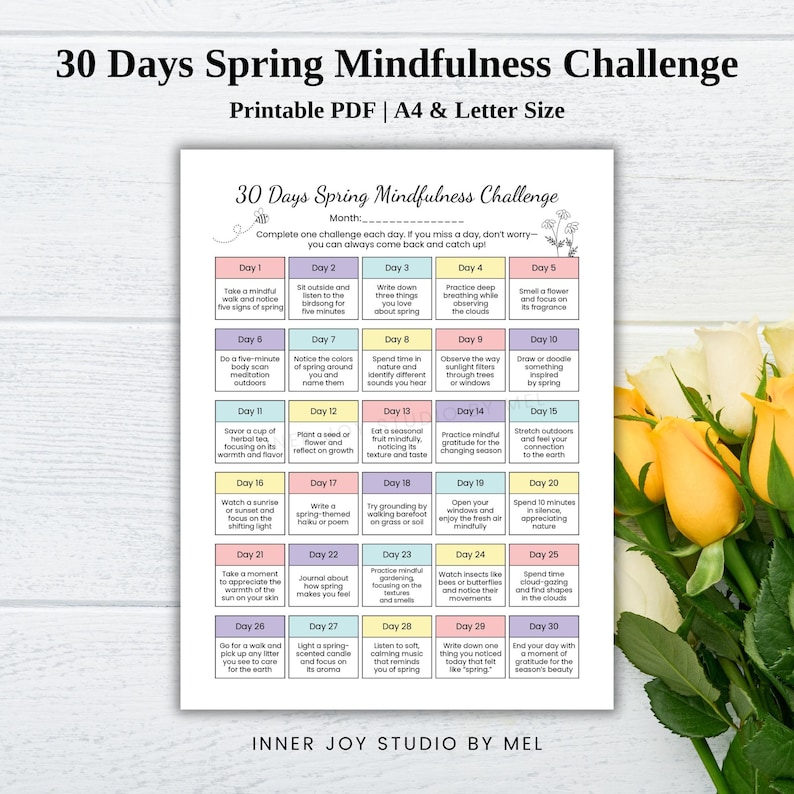 Printable 30 Day Spring Mindfulness Challenge, Self Care Activity ...