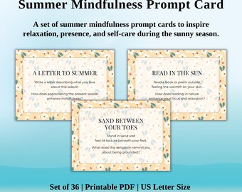 Printable Summer Mindfulness Prompt Card, Self Care Activity, Mental Health Flash Cards, Reflection Journal Prompt, Wellness Tool
