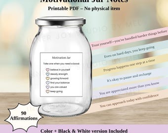 Daily Affirmations Jar Printable, Self Care Gift For Her, Inspirational Quote, Mental Health Gift For Self Love, Encouragement Notes