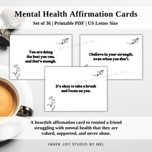 Cartes imprimables d'affirmation de la santé mentale pour un ami, citation inspirante pour l'amour de soi, motivation au quotidien, cadeau pour prendre soin de soi, tableau de visualisation