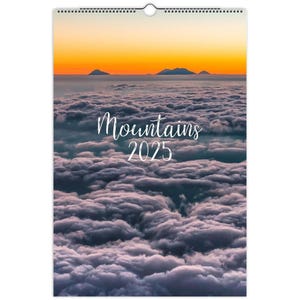 Mountains Gift Wall Calendar 2025 - Christmas Present Birthday, Mountain Wall Art Landscape, Hanging Calendar Vertical, Print Dorm Room Mate
